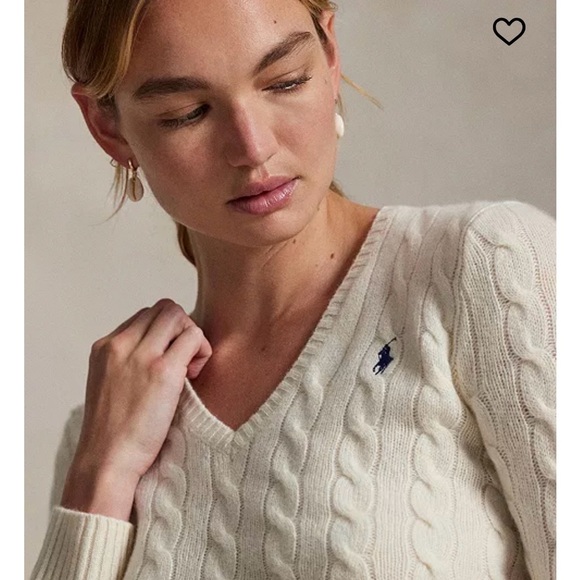 Ralph Lauren Ivory V-Neck Cable Knit Sweater - Picture 2 of 13